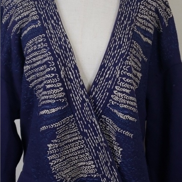 Free People Tops - Free People Blue Embroidered Wrap Hoodie